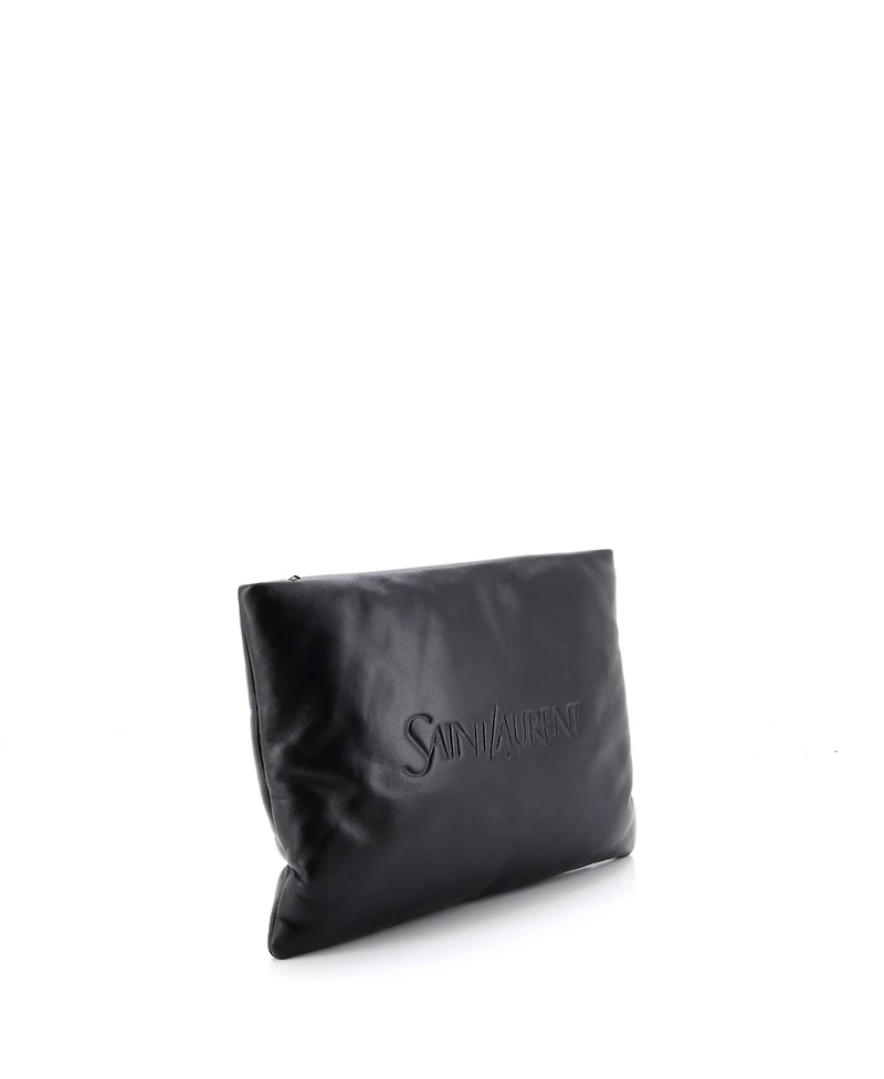 Pre-Owned Saint Laurent Large Logo Puffy Pouch Embossed Leather