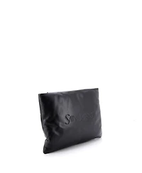 Pre-Owned Saint Laurent Large Logo Puffy Pouch Embossed Leather
