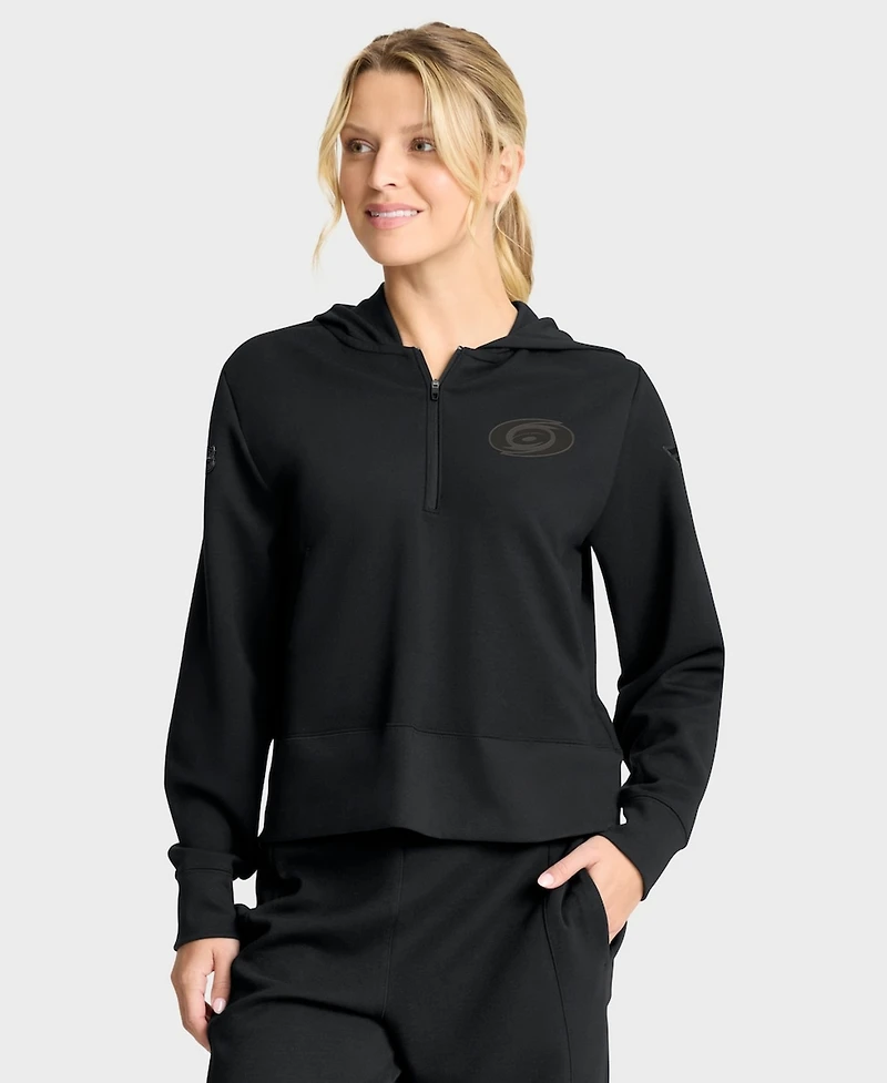 Fanatics Women's Black Carolina Hurricanes Authentic Pro Road Tri-Blend Quarter-Zip Hoodie