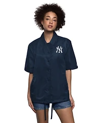 Starter Women's Navy New York Yankees High Post Short Sleeve Full-Snap Coaches Jacket