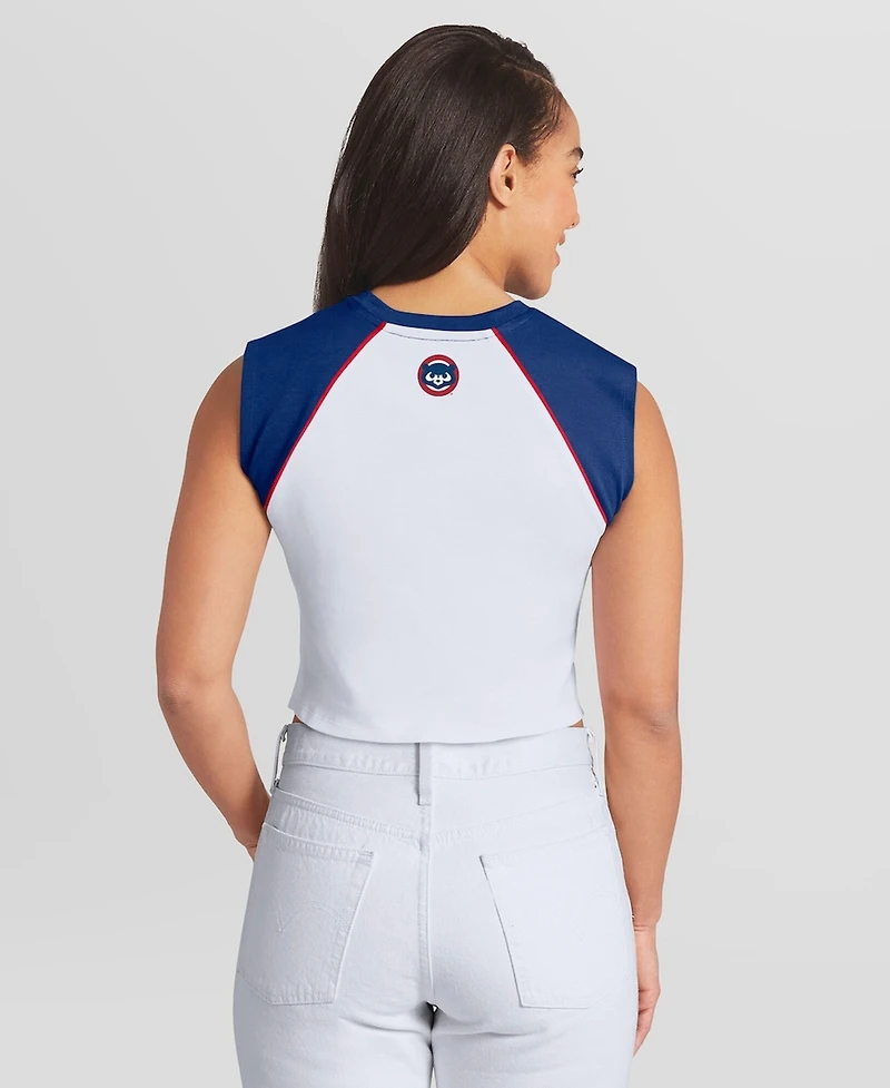 Wear by Erin Andrews Women's White Chicago Cubs Cooperstown Cropped Raglan Tank Top