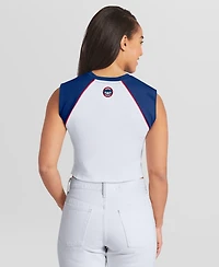 Wear by Erin Andrews Women's White Chicago Cubs Cooperstown Cropped Raglan Tank Top
