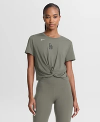 Nike Women's Olive Los Angeles Dodgers One Twist Dri-fit Cropped T-Shirt