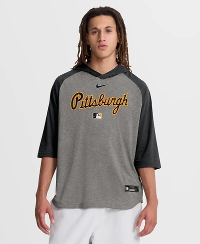 Nike Men's Gray Pittsburgh Pirates Authentic Collection Flux Dri-fit Raglan 3/4-Sleeve Hooded T-Shirt