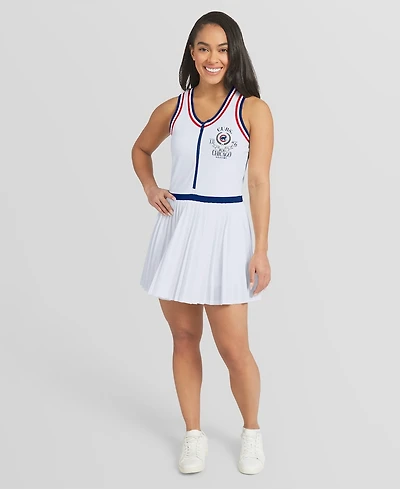 Wear by Erin Andrews Women's White Chicago Cubs Zip-Front Pleated Tri-Blend Scoop Neck Tank Dress