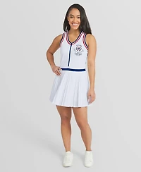 Wear by Erin Andrews Women's White Chicago Cubs Zip-Front Pleated Tri-Blend Scoop Neck Tank Dress