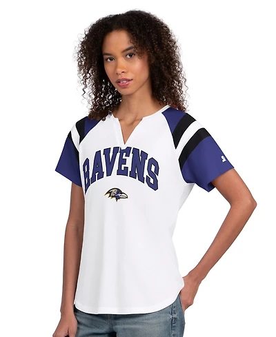 Starter Women's White Baltimore Ravens Game On Notch Neck T-Shirt