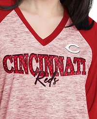 G-iii 4Her by Carl Banks Women's Red/Heather Red Cincinnati Reds Speed Training 3/4-Sleeve Rhinestone V-Neck T-Shirt