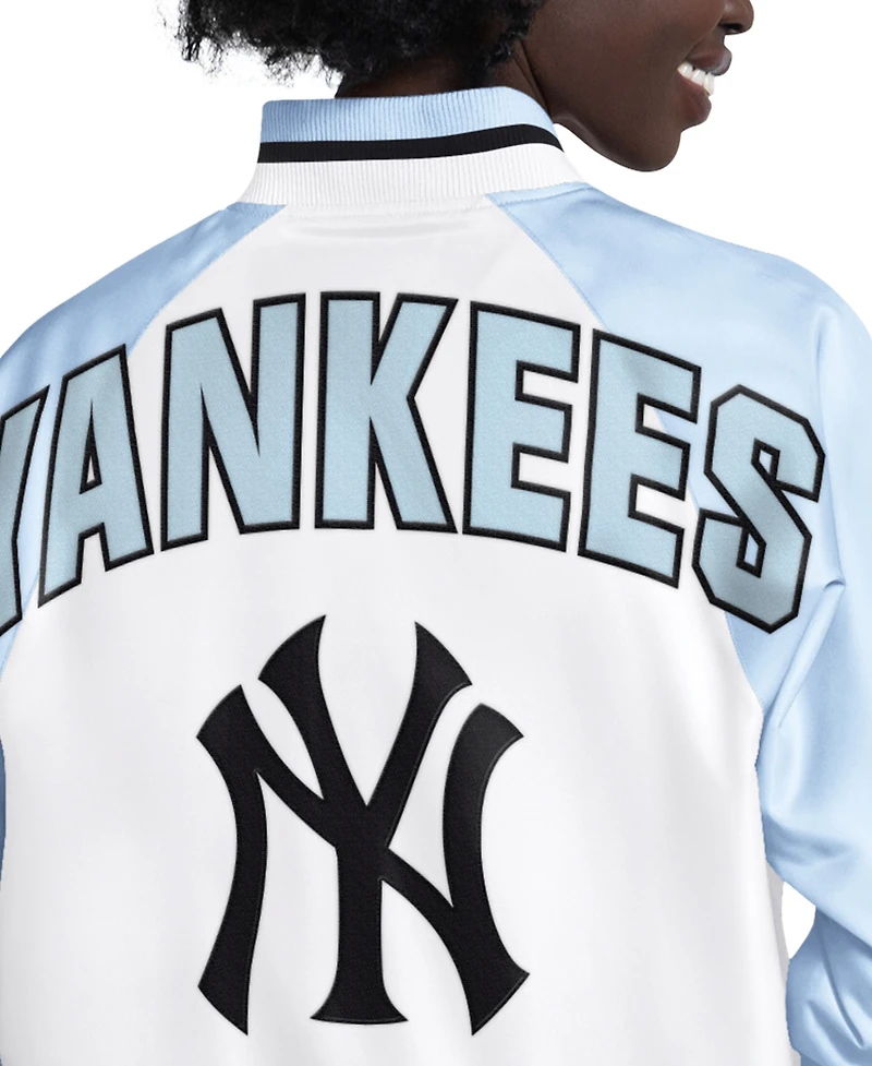 Starter Women's Light Blue/White New York Yankees Blitz Varsity Raglan Full-Snap Satin Jacket