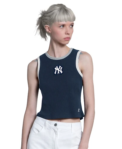 Starter Women's Navy New York Yankees Cooperstown Play the Ball Crop Tank Top