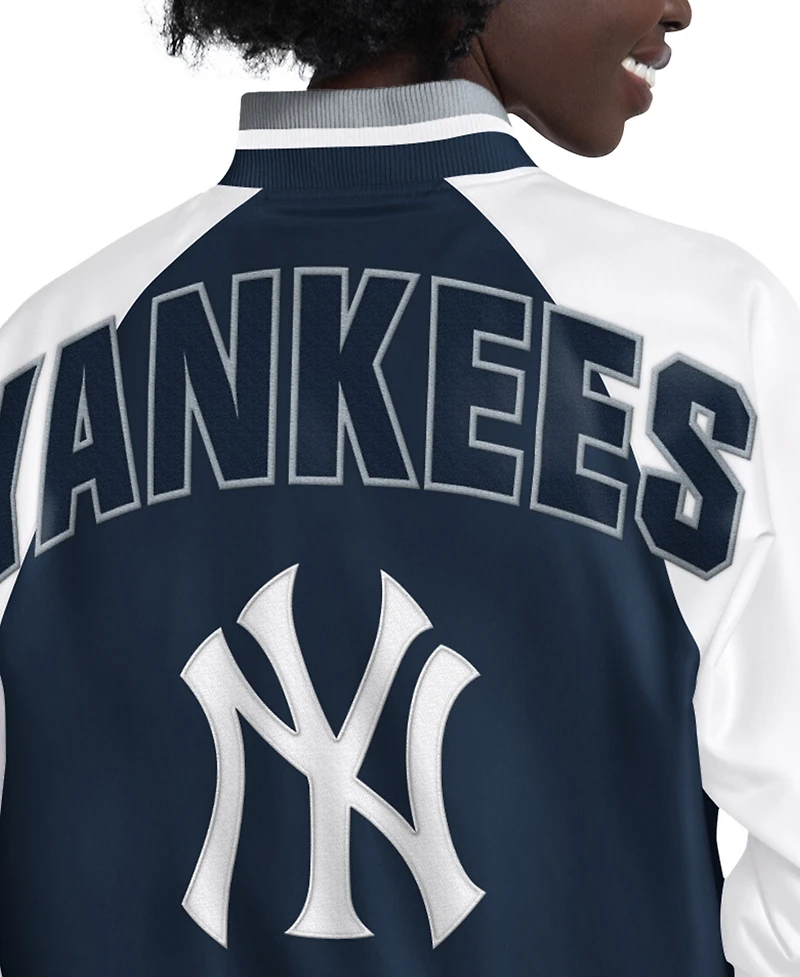 Starter Women's White/Navy New York Yankees Blitz Varsity Raglan Full-Snap Satin Jacket