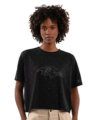 Starter Women's Black Baltimore Ravens Rhinestone Sprinkle Boxy Cropped T-Shirt