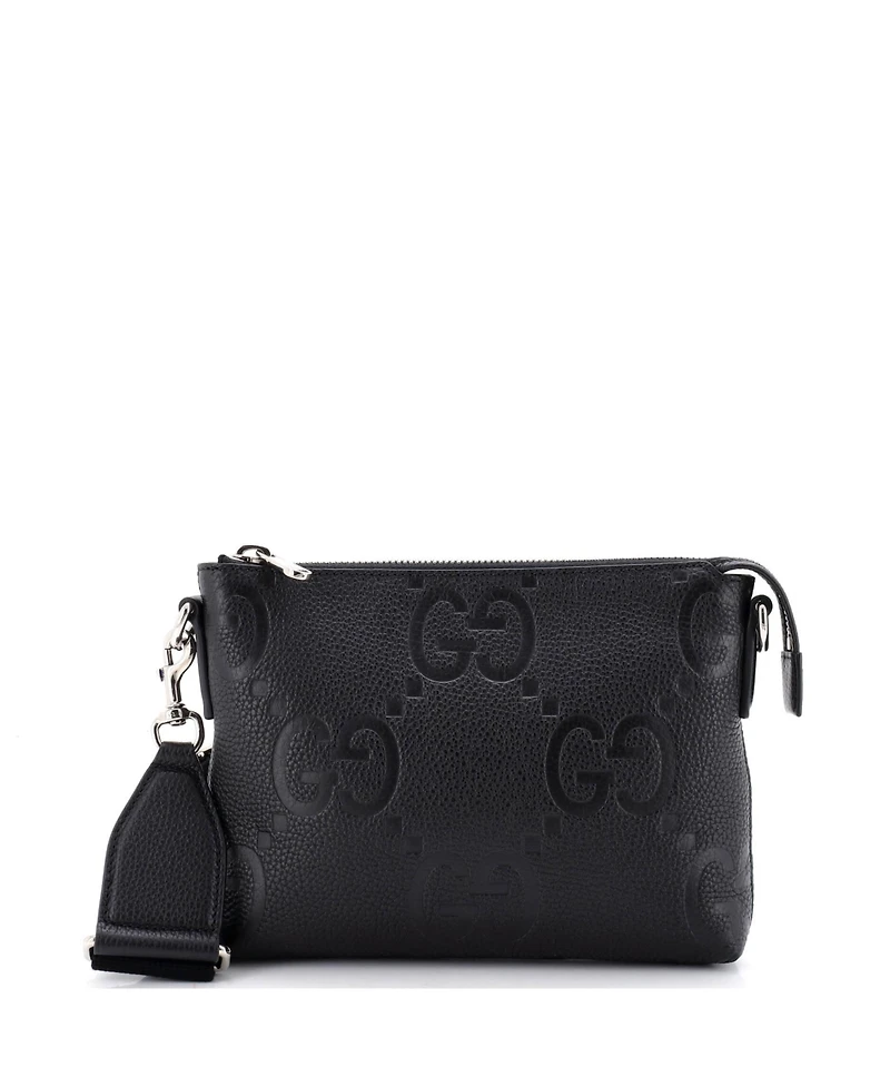 Pre-Owned Gucci Small Zip Messenger Bag Jumbo Gg Embossed Leather