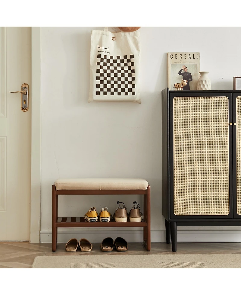 flynama Solid Wood Shoe Bench with Cushion