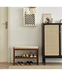 flynama Solid Wood Shoe Bench with Cushion