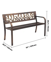 flynama 50" Antique Bronze Outdoor Metal Bench with Pvc Floral Backrest