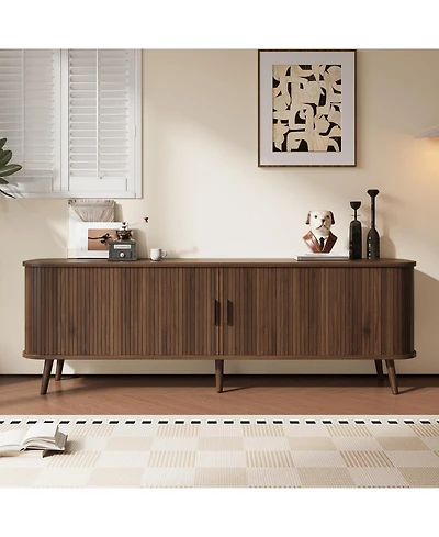Rainsken 70-inch Modern Tv Stand, with Sliding Doors, for Tvs up to 80 inches, Media TV Console Table, for Living Room, Offices