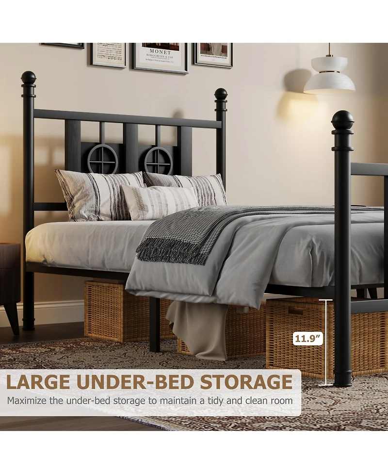 homfan Durable Metal Platform Bed Frame with Retro Circular Design, Headboard and Footboard Included, Underbed Storage Space