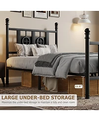 homfan Durable Metal Platform Bed Frame with Retro Circular Design, Headboard and Footboard Included, Underbed Storage Space