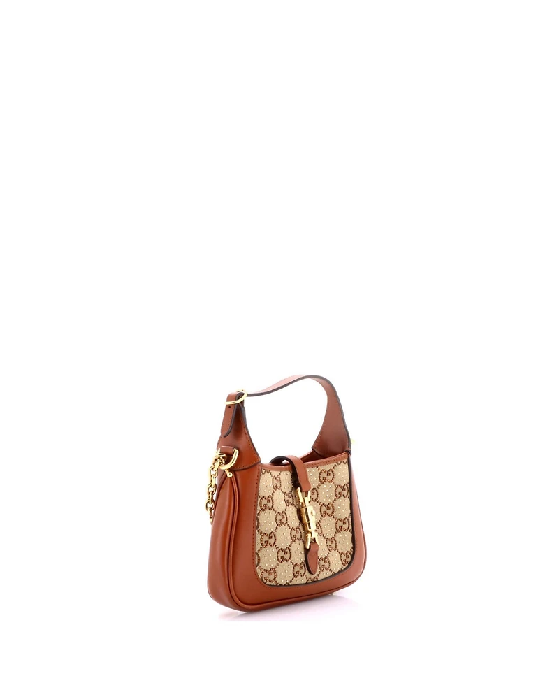 Pre-Owned Gucci Mini Jackie 1961 Chain Hobo Crystal Embellished Gg Canvas
