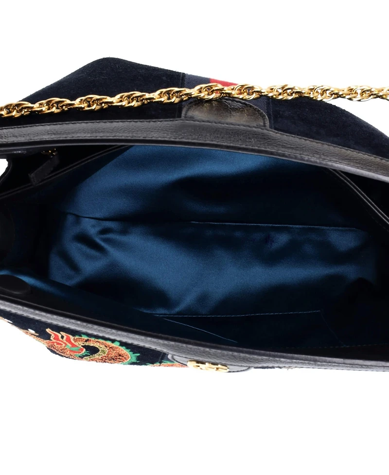 Pre-Owned Gucci Medium Ophidia Chain Shoulder Bag Embroidered Suede