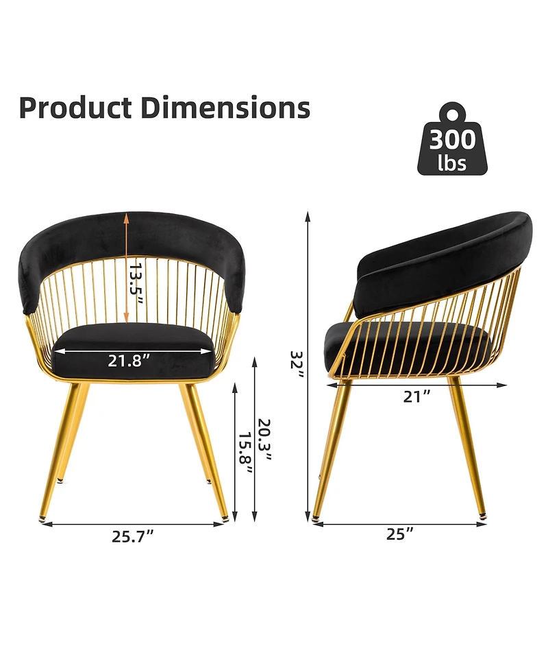Dyhome Mid-Century Modern Glam Velvet Dining Chairs Set of 2
