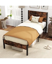 Costway Bed Frame with Tall Industrial Headboard Heavy-Duty Metal Slats Support