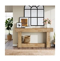 Slickblue 2-Tier Farmhouse Entryway Console Table in Wood Finish for Living Room Storage