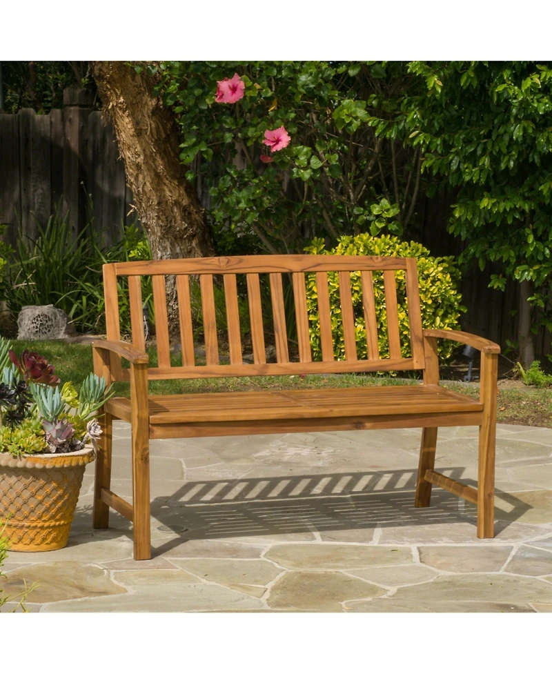 flynama Farmhouse Acacia Wood Outdoor Bench