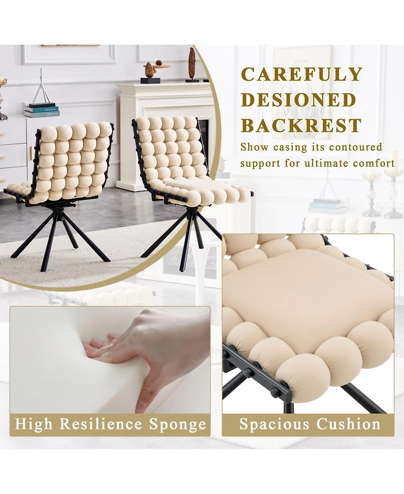 Rainsken Modern Dining Chairs Set of 2, Velvet Chairs, with Metal Legs, 360degree(s) Swivel, Round Ball Chain Backrest