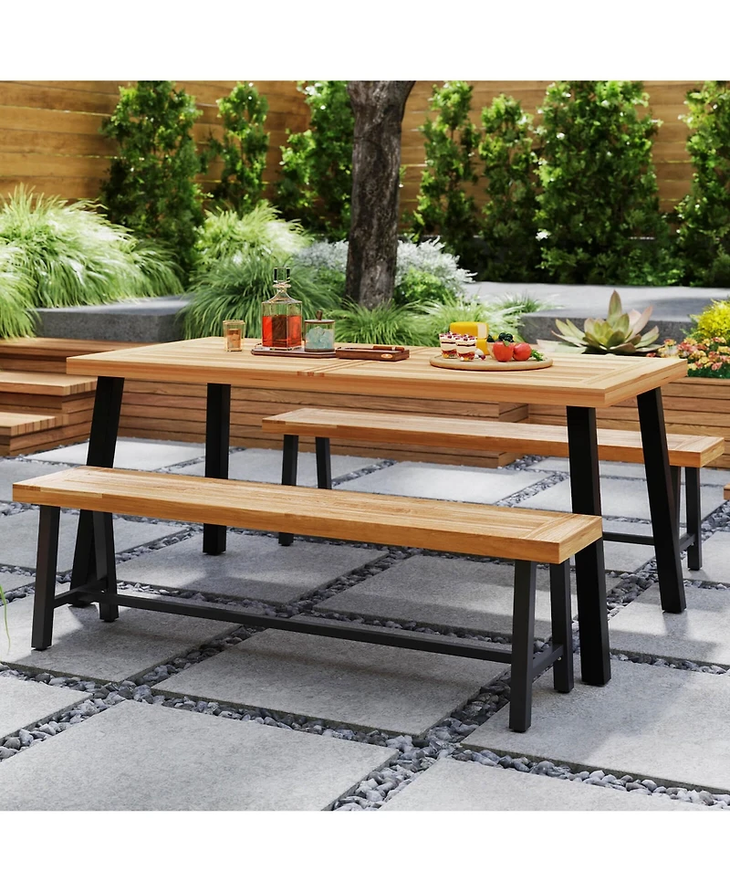 Costway 63" Long Outdoor Acacia Wood Bench Seats up to 3 Persons for Garden Porch