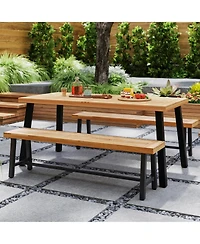 Costway 63" Long Outdoor Acacia Wood Bench Seats up to 3 Persons for Garden Porch