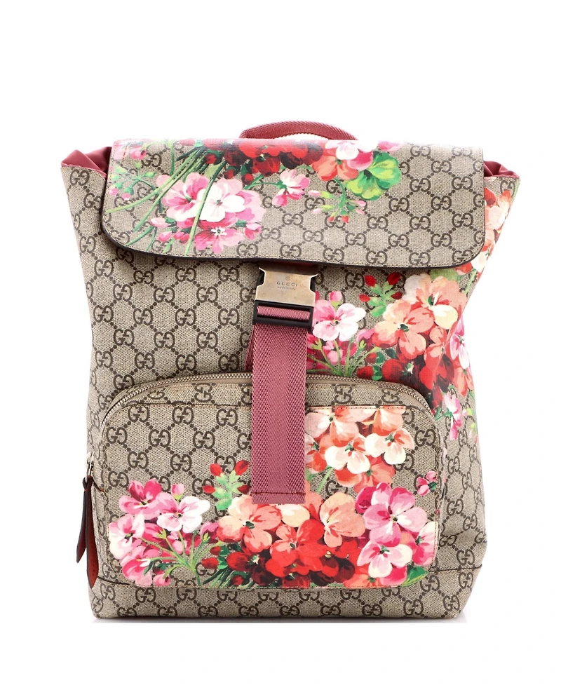 Pre-Owned Gucci Medium Buckle Backpack Blooms Print Gg Coated Canvas