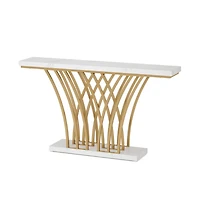 Slickblue Entryway Console Table with Faux Marble Top and Geometric Metal Base Design