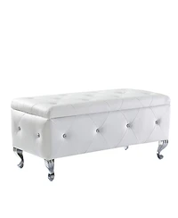 Flynama Faux Leather Storage Ottoman Bench with Crystal Buttons