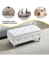 Flynama Faux Leather Storage Ottoman Bench with Crystal Buttons