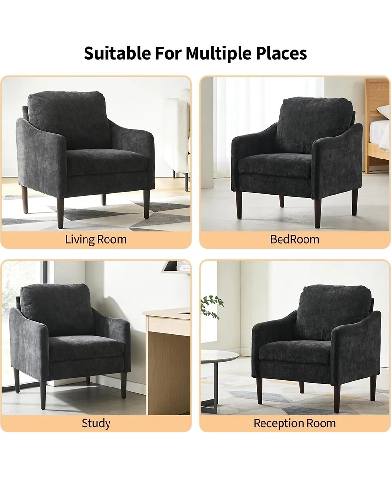 gaomon Mid Century Modern Accent Chair, Chenille Fabric, Curved Arms, Upholstered Reading Chair, Cloud Single Sofa for Living Room Bedroom Office