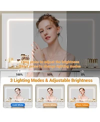 gaomon Vanity Desk with Large Led Mirror, 7 Drawers, Power Outlets, Usb Ports, Hair Dryer Holder, 3-Mode Lighting, Stool, Cabinet