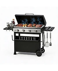 Xo Stainless Steel 32000 Btu 4 Burner Propane Gas Griddle with Hood for Outdoor Use
