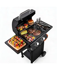 Xo 16000 Btu 2 Burner Propane Gas Griddle Convertible Stand/Tabletop with Weather-Resistant Hood for Backyard Camping