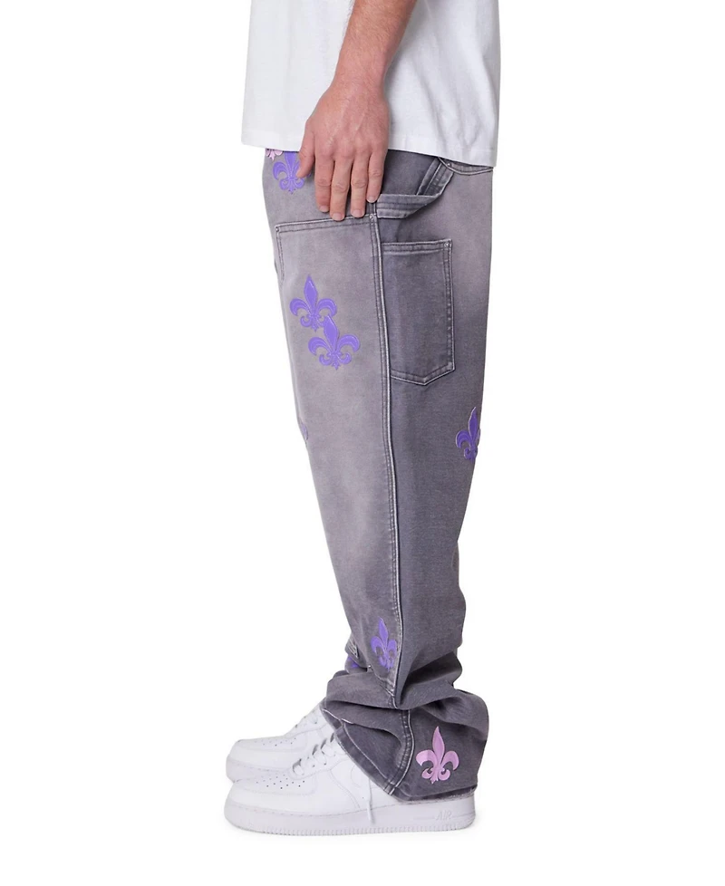 mnml Men's Ultra Baggy Fleur Embroidered Carpenter Pants