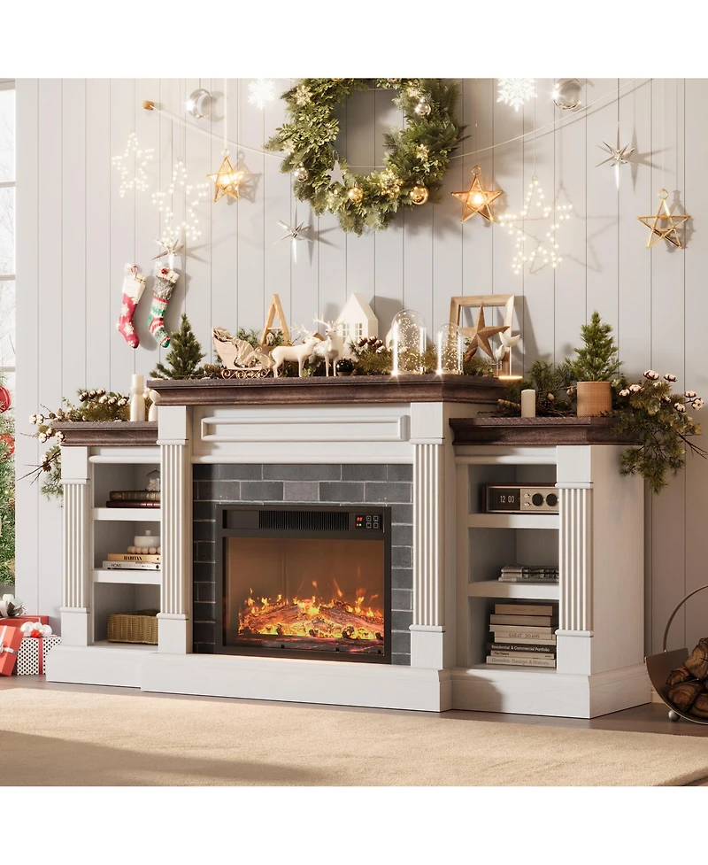 homfan 71 Inch Electric Fireplace with Matal, Fireplace Tv Stand for Tv Up to 80", Entertainment Center with Storage, with Remote Control and 3d Flame