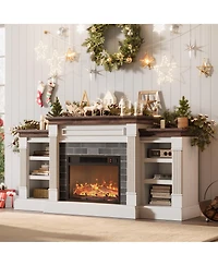 homfan 71 Inch Electric Fireplace with Matal, Fireplace Tv Stand for Tv Up to 80", Entertainment Center with Storage, with Remote Control and 3d Flame