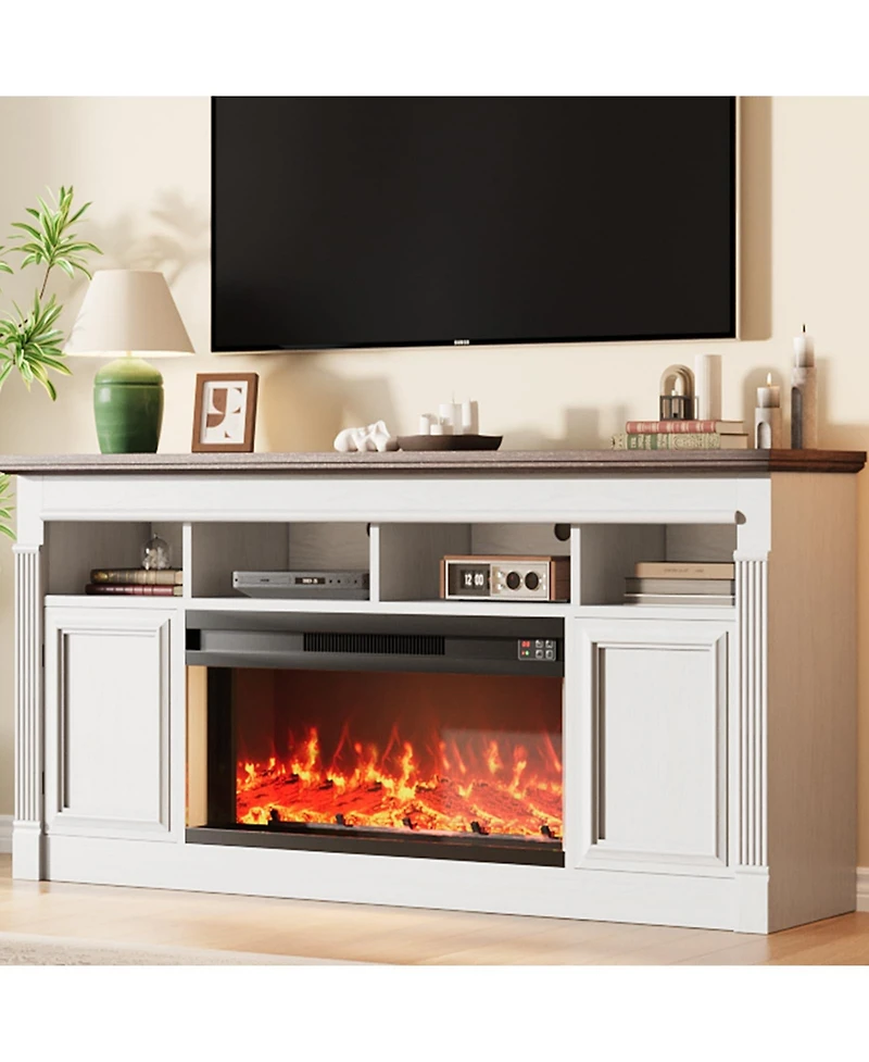 homfan 68 Inch Fireplace Tv Stand,Wooden Entertainment Center with 36 Inch Fireplace, Farmhouse Media Console with Storage Cabinets for Living Room