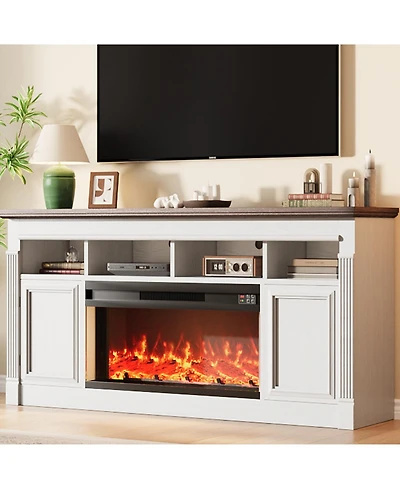 homfan 68 Inch Fireplace Tv Stand,Wooden Entertainment Center with 36 Inch Fireplace, Farmhouse Media Console with Storage Cabinets for Living Room