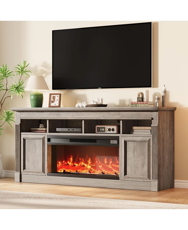 homfan 68" Farmhouse Electric Fireplace Tv Stand, Entertainment Center with Open Storage Cabinets for TVs up to 75", Media Console for Living Room