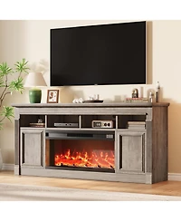 homfan 68" Farmhouse Electric Fireplace Tv Stand, Entertainment Center with Open Storage Cabinets for TVs up to 75", Media Console for Living Room