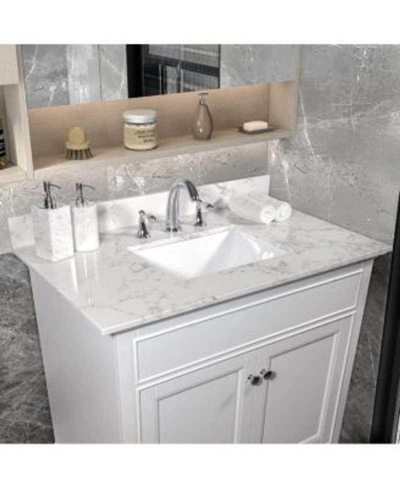 Sillysis 31 37 43 Inch Carrara Marble Stone Vanity Top With Ceramic Undermount Sink Backsplash Polished Surface For Vanity Cabinet