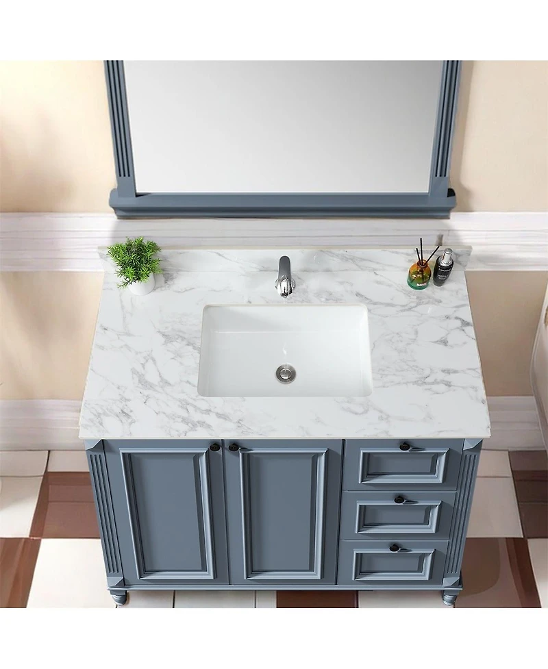 Sillysis 31/37/43 Inch Sintered Stone Bathroom Vanity Top with Rectangular Undermount Sink, 4 Inch Backsplash