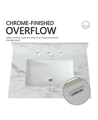 Sillysis 31/37/43/49 Inch Sintered Stone Bathroom Vanity Top with Ceramic Sink, 4 Inch Backsplash, 3 Faucet Holes